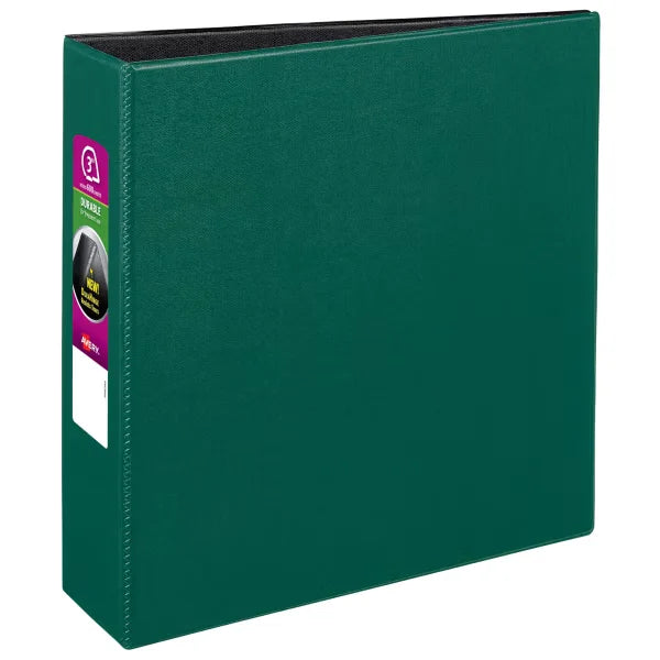 Avery&reg; Durable Binder, 3" Slant Rings, 600-Sheet Capacity, DuraHinge&trade;, Green (27653)