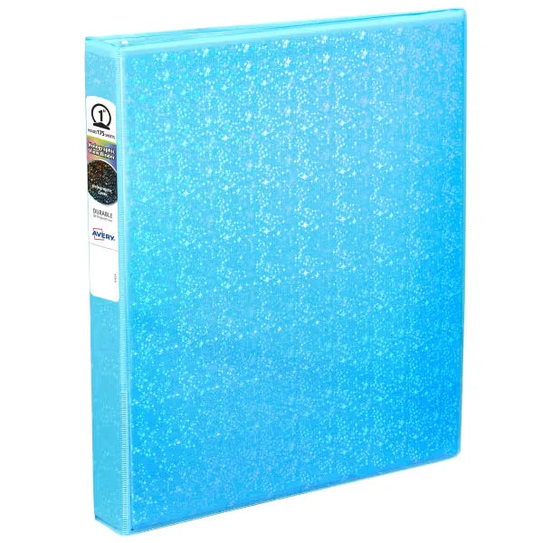 Avery&reg; Luxe Collection Durable Holographic 3 Ring Binder, Customizable View Cover, 1 Inch Round Rings, 1 Holographic Aqua Binder (03224)