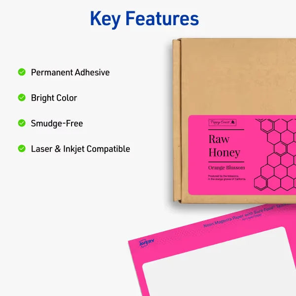 Avery Shipping Labels with Sure Feed, 2" x 4", Neon Magenta, Laser & Inkjet Compatible, 1,000 Labels Total (5974)