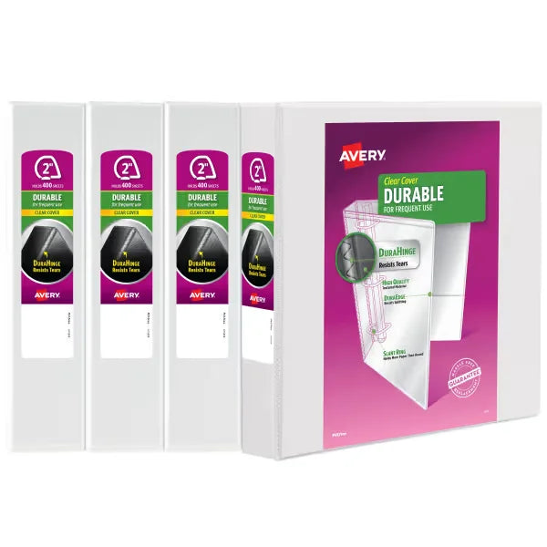 Avery&reg; Durable View 3 Ring Binders, 2" EZD Rings, 4 White Binders (79925)