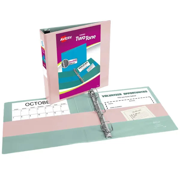 Avery&reg; Two-Tone Durable View 3 Ring Binder, 1.5 Inch Slant Rings, Blush/Sage Binder (17234)