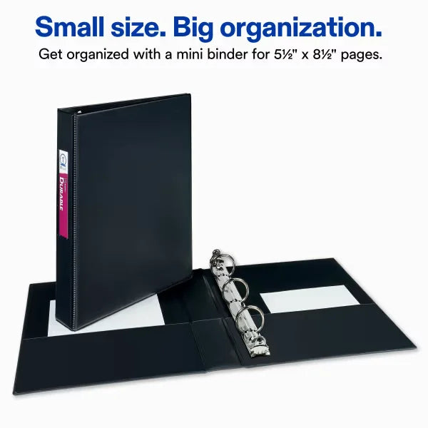 Avery&reg; Mini Binder, 1" Round Rings, 175-Sheet Capacity for 5-1/2" x 8-1/2" Paper, 1.4" Spine, Black (2-Pack of 13456)