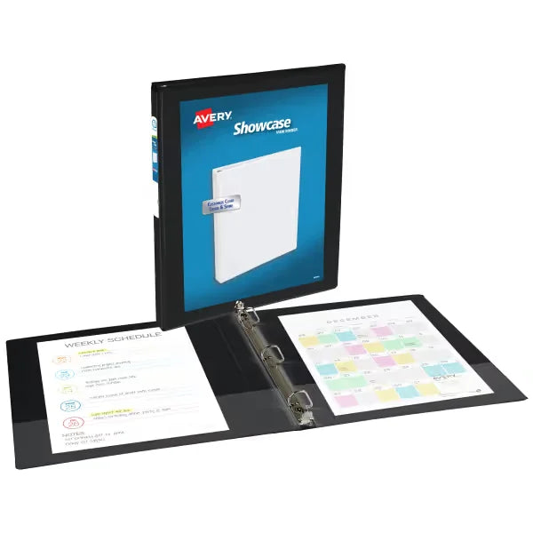 Avery&reg; Showcase Standard View Binder, 1/2" Slant Rings, 135-Sheet Capacity, 0.7-Inch Wide Spine, Black Binder (19550)