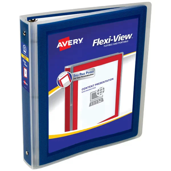 Avery&reg; Flexi-View&trade; Binder, 1-1/2" Round Rings, 275-Sheet Capacity, Navy (17638)