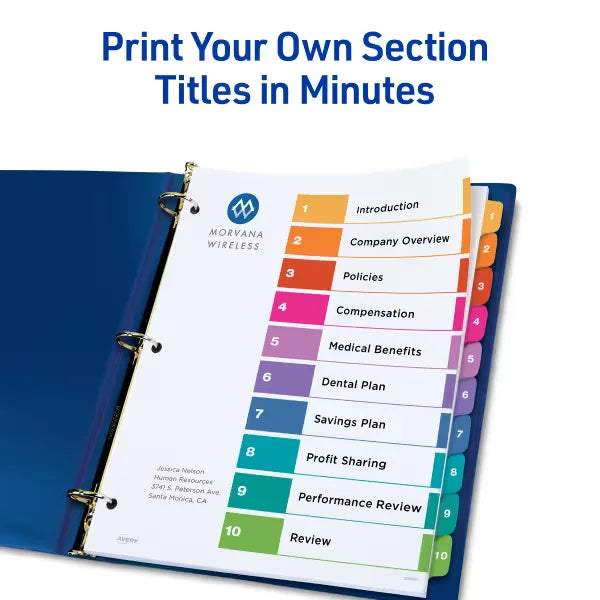 Avery&reg; Ready Index&reg; Dividers, 10 Tab Sets, Customizable Table of Contents, Multicolor Tabs, 3 Sets (11072)