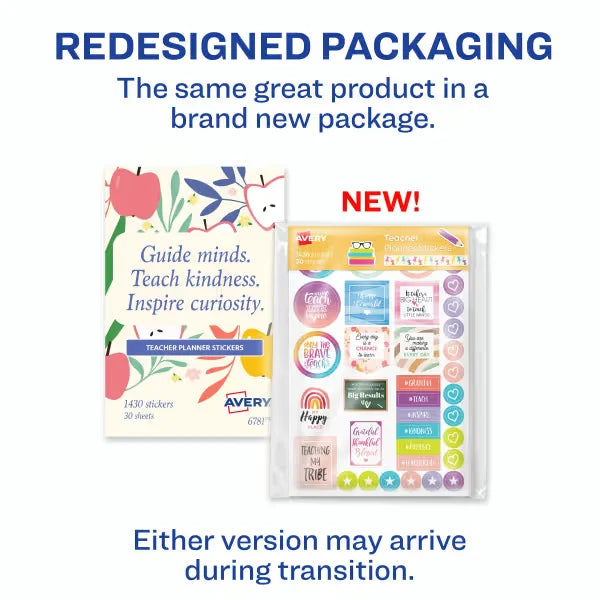 Avery&reg; Teacher Planner Stickers Pack, 30 Sheets of Teacher Planner Stickers, Set of 1,430 Stickers for Your Planner, Journal or Calendar (6781)