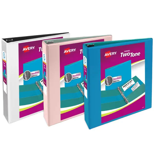 Avery&reg; Two-Tone Durable View Binder, 2" Slant Rings, 500-Sheet Capacity, Assorted Colors (17236)