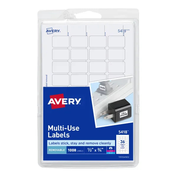 Avery&reg; Removable  Labels, Removable Adhesive, 1/2" x 3/4", 1,000 Labels (5418)
