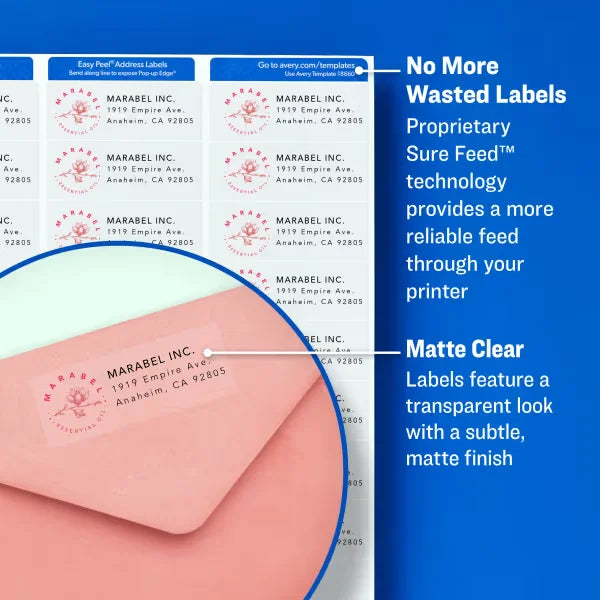 Avery&reg; Matte Clear Return Address Labels, Sure Feed&trade; Technology, Laser, 1/2" x 1-3/4", 800 Labels (15667)