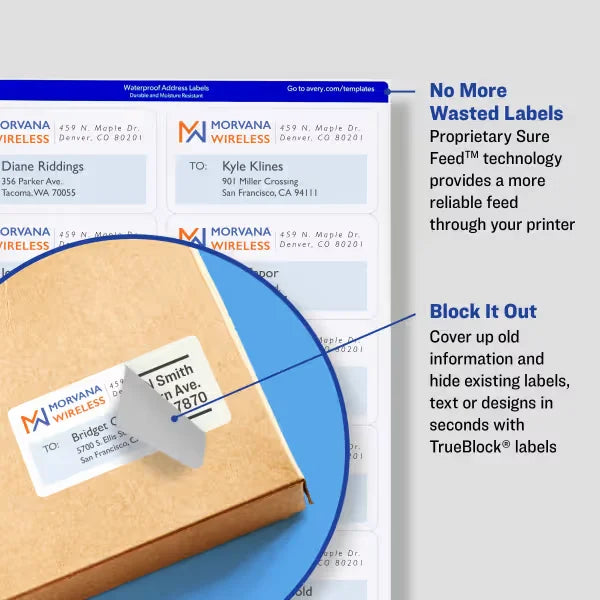 Avery&reg; TrueBlock&reg; Shipping Labels, Sure Feed&trade; Technology, Permanent Adhesive, 3-1/3" x 4", 150 Labels (8164)