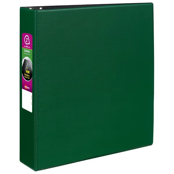 Avery&reg; Durable Binder, 2" Slant Rings, 500-Sheet Capacity, DuraHinge&trade;, Green (27553)