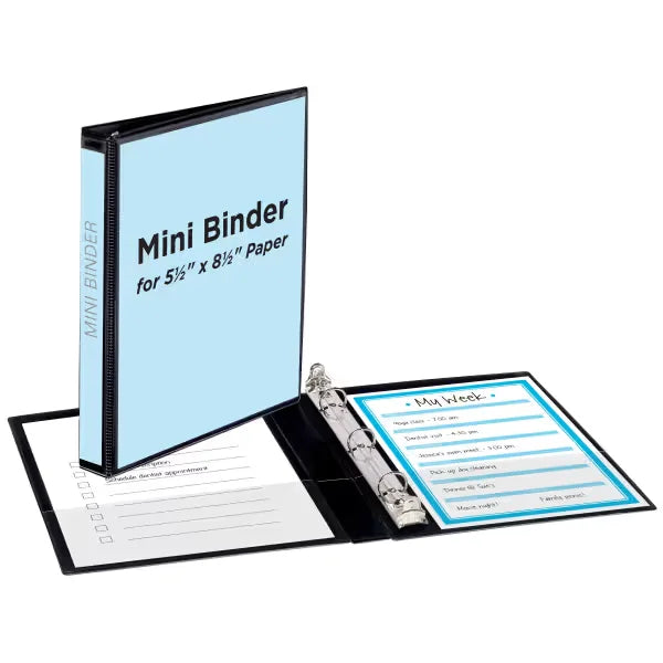 Avery&reg; Mini Durable View Binder, 1/2" Round Rings, 100-Sheet Capacity for 5-1/2" x 8-1/2" Paper, 0.7" Spine, Black (27725)
