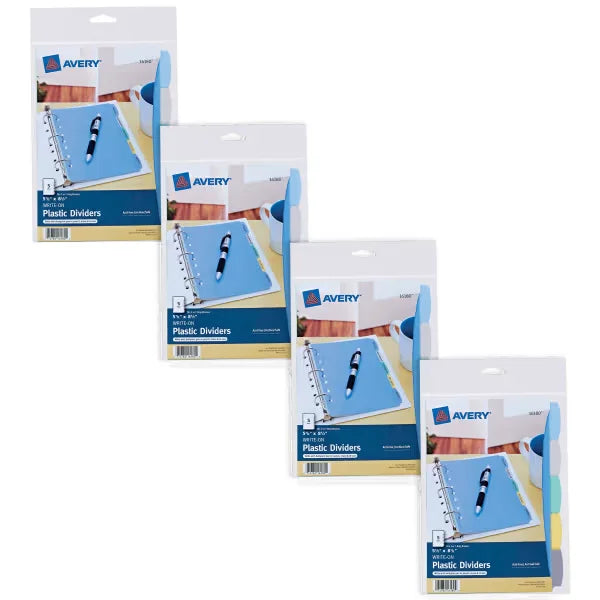 Avery&reg; Write & Erase Durable Plastic Mini Dividers, 5-1/2" x 8-1/2", 5-Tab Sets, Multicolor, 4 Sets (21982)