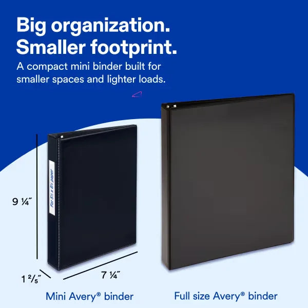Avery&reg; Mini Binder, 1" Round Rings, 175-Sheet Capacity for 5-1/2" x 8-1/2" Paper, 1.4" Spine, Black (27257)
