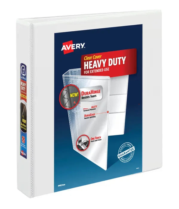 Avery&reg; Heavy-Duty View Binder, 1-1/2" One-Touch Rings, 400-Sheet Capacity, DuraHinge&trade;, White (79195)