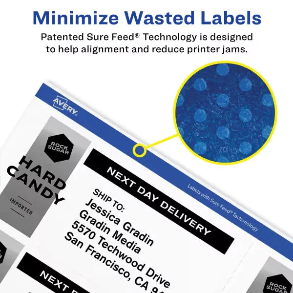Avery&reg; TrueBlock&reg; Shipping Labels with Sure Feed&trade;, 2-1/2" x 4", Permanent Adhesive, White, 800 Labels, Laser (5817)