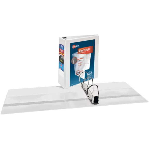 Avery Heavy Duty View 3 Ring Binder, 4" One Touch Slant Ring, Holds 8.5" x 11" Paper, 2 White Binders (79875)