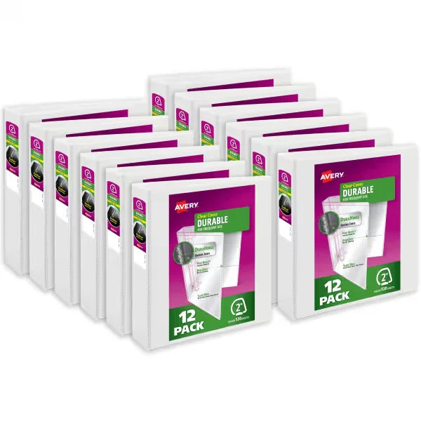Avery&reg; Durable View 3 Ring Binders, 2 Inch Slant Rings, 530-Sheet Capacity, White Binders (12-pack of 17032)