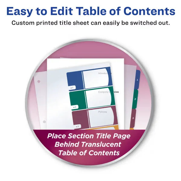 Avery&reg; Ready Index&reg; Plastic 5 Tab Binder Dividers, Customizable Table of Contents, Multicolor Tabs, 1 Set (11816)