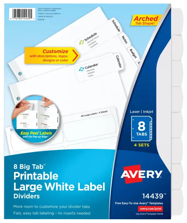 Avery&reg; Big Tab&trade; Large  Label Dividers, Easy Peel&reg; Labels, 8 Tabs, 4 Sets (14439)