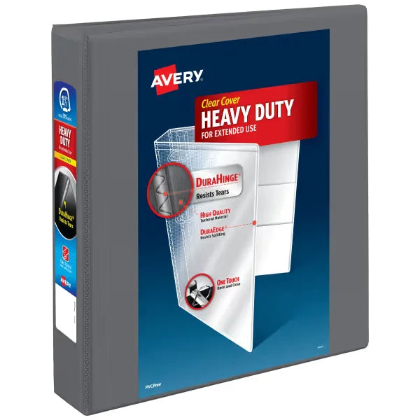 Avery&reg; Heavy-Duty View Binder, 1-1/2" One Touch Slant Rings, 375-Sheet Capacity, 2.1" Spine, Dark Gray Binder (79866)