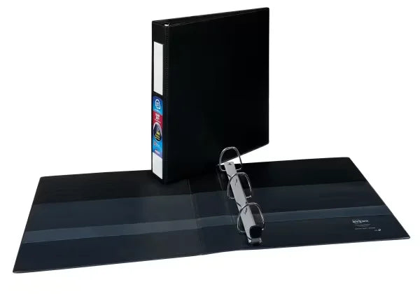 Avery&reg; Heavy-Duty Binder, 1-1/2" One Touch Rings, 400-Sheet Capacity, Label Holder, DuraHinge&trade;, Black (79991)