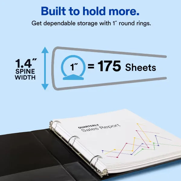 Avery&reg; Standard View Binder, 1" Round Rings, 175-Sheet Capacity, 1.4-Inch Wide Spine, Black Binder (05710)