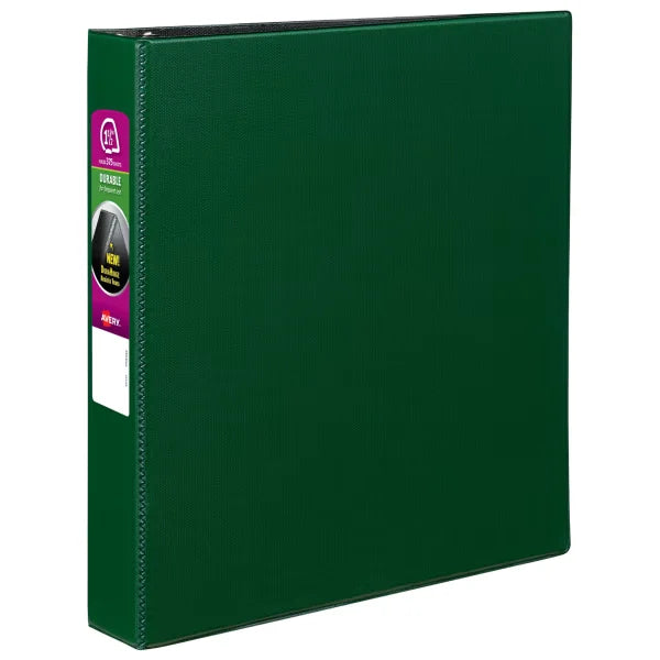 Avery&reg; Durable Binder, 1-1/2" Slant Rings, 375-Sheet Capacity, DuraHinge&trade;, Green (27353)
