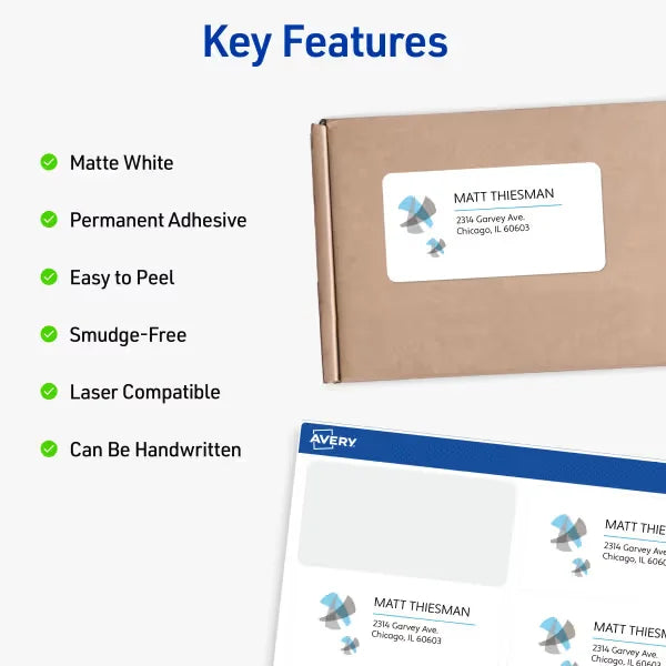 Avery&reg; Waterproof Labels with UltraHold&reg; Permanent Adhesive, 2" x 4", 500 Labels for Laser Printers (5523)