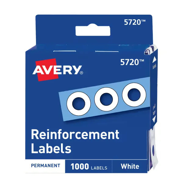 Avery&reg; Self-Adhesive Hole Reinforcement Stickers, 1/4" Diameter, Non-Printable, 1,000 Total (5720)