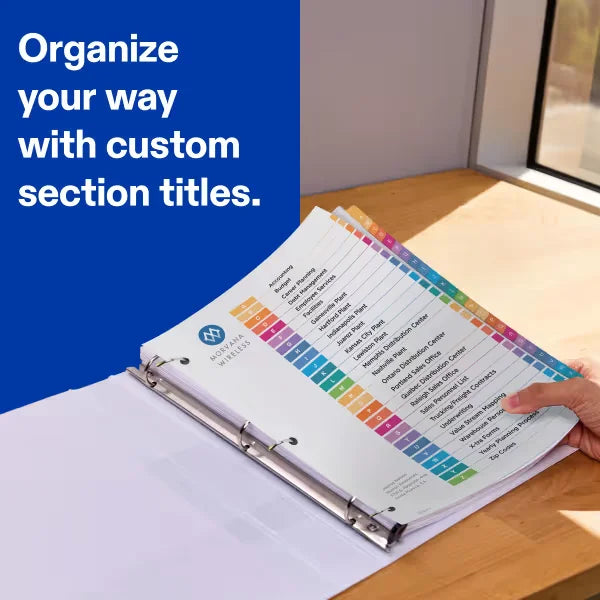 Avery&reg; Ready Index&reg; A-Z Dividers, 26 Tab Sets, Customizable Table of Contents, Multicolor Tabs (11125)