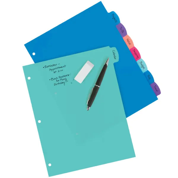 Avery&reg; Big Tab&trade; Write & Erase Durable Plastic Dividers, 8-Tab Set, Pastel Brights (16271)