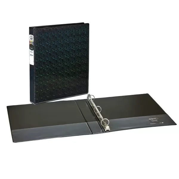 Avery&reg; Luxe Collection Durable Holographic 3 Ring Binder, Customizable View Cover, 1 Inch Round Rings, 1 Holographic Black Binder (03225)