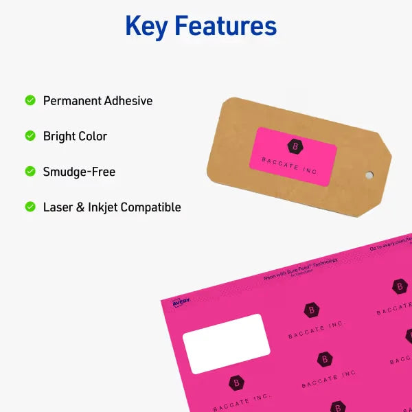 Avery Address Labels with Sure Feed, 1" x 2-5/8", Neon Magenta, Laser & Inkjet Compatible, 750 Labels Total (5970)