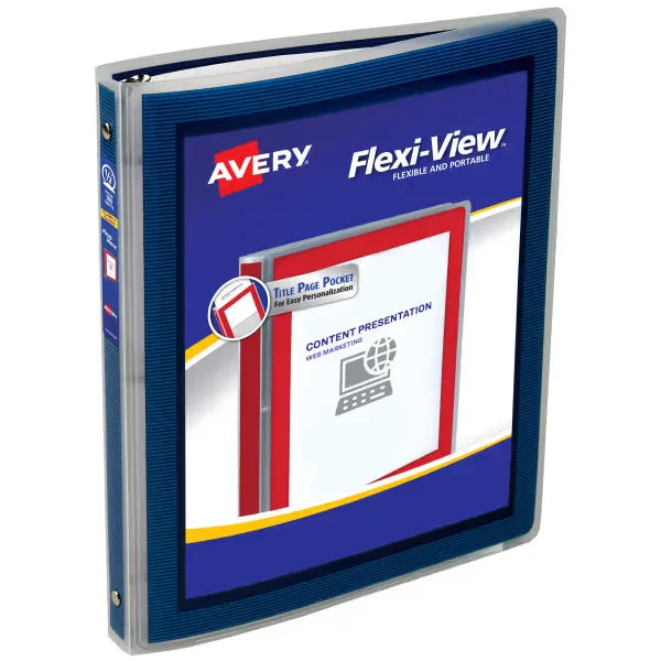 Avery&reg; Flexi-View&trade; 1/2" Binder, 1/2" Round Rings, 100-Sheet Capacity, Navy Blue (15766)