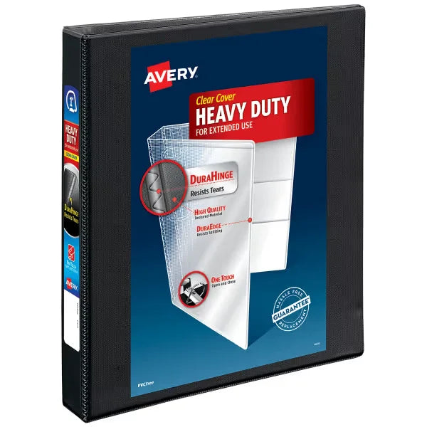 Avery&reg; Nonstick Heavy-Duty View 3 Ring Binder, 1" One Touch Slant Rings, 1 Black Binder (05300)