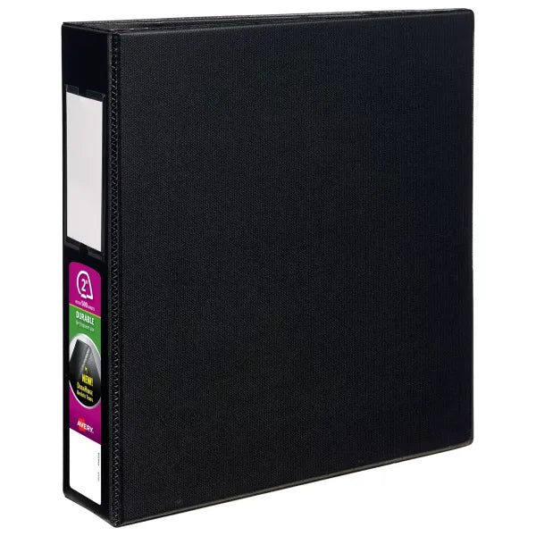 Avery&reg; Durable Binder, 2" One-Touch Rings, 540-Sheet Capacity, Label Holder, DuraHinge&trade;, Black (08502)