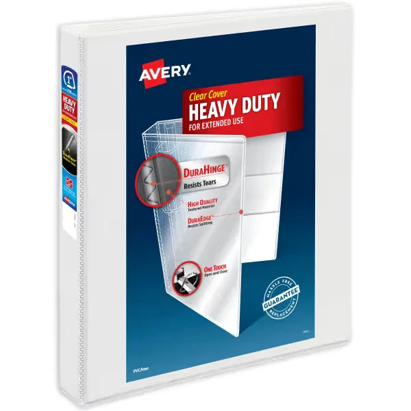 Avery&reg; Heavy-Duty View Binder, 1" One Touch Slant Rings, 250-Sheet Capacity, 1.4" Wide Spine, 1 White Binder (79799)