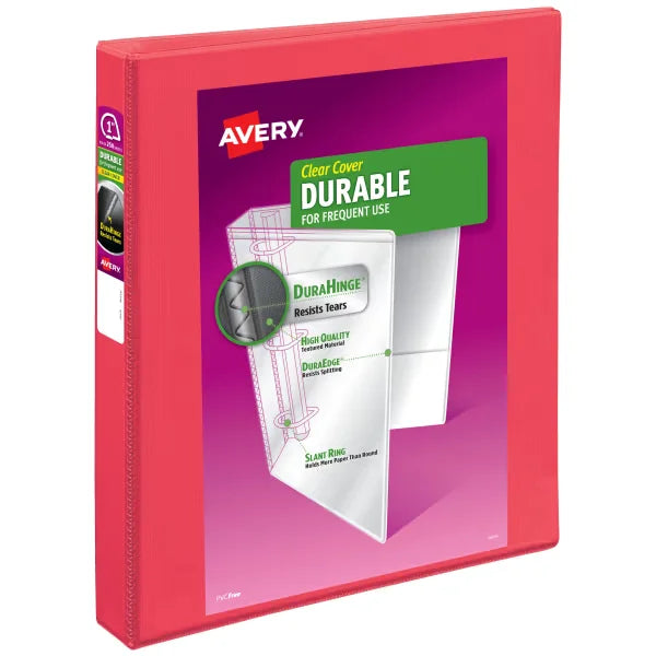 Avery&reg; Durable View 3 Ring Binder, 1 Inch Slant Rings, 250-Sheet Capacity, Coral Binder (17293)