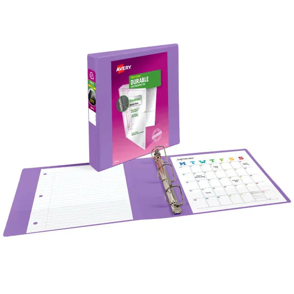 Avery&reg; Durable View 3 Ring Binder, 1.5 Inch Slant Rings, Lavender Binder (17084)