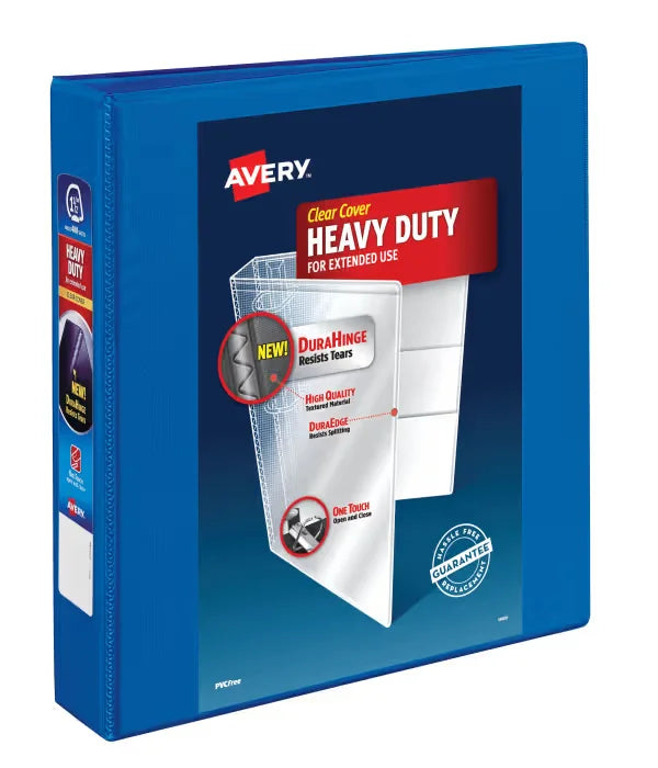 Avery&reg; Heavy-Duty View Binder, 1-1/2" One Touch Slant Rings, 375-Sheet Capacity, DuraHinge&trade;, Pacific Blue (79722)