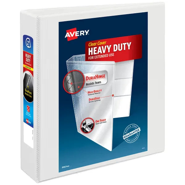 Avery&reg; Nonstick Heavy-Duty View 3 Ring Binder, 2" One Touch Slant Rings, 1 White Binder (05504)
