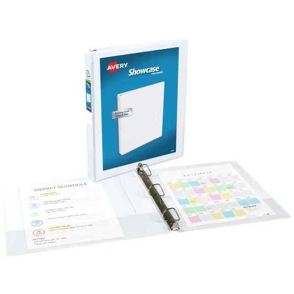 Avery&reg; Showcase Standard View Binder, 1" Slant Rings, 250-Sheet Capacity, 1.4-Inch Wide Spine, White Binder (19601)