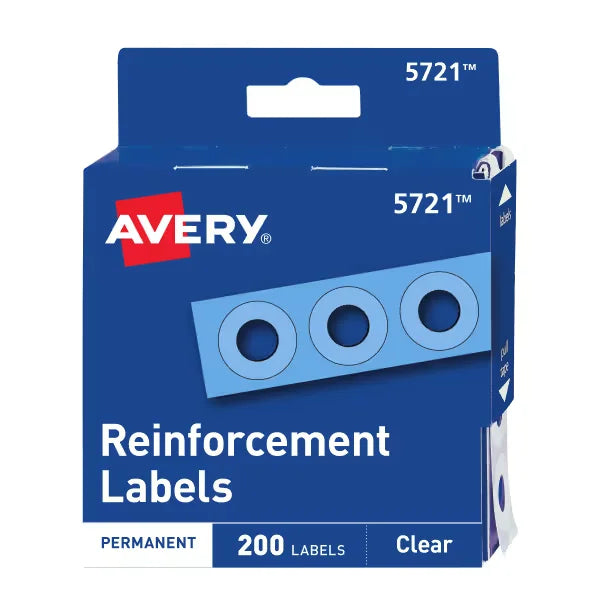 Avery&reg; Self-Adhesive Hole Reinforcement Stickers, 1/4" Diameter, Clear, Non-Printable, 200 Total (5721)
