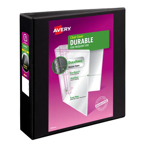 Avery&reg; Durable View Binder, 2" EZD Rings, 540-Sheet Capacity, DuraHinge&trade;, Black (09500)