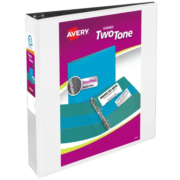 Avery&reg; Two-Tone Durable View Binder, 1-1/2" Slant Rings, 375-Sheet Capacity, Assorted Colors (17291)