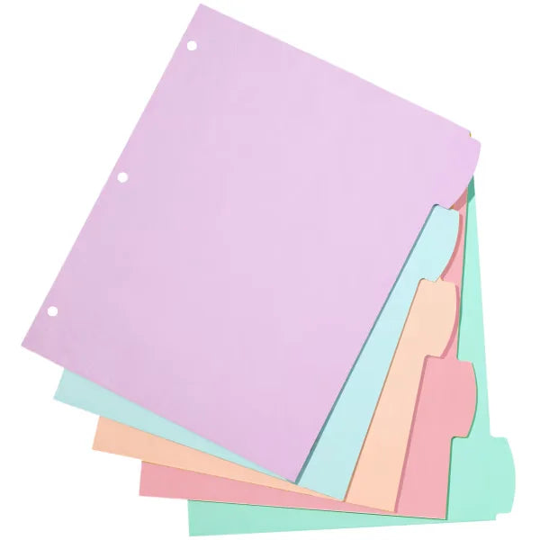 Avery&reg; Big Tab&trade; Durable Paper Dividers, 5-Tab Set, Assorted Pastel Colors, Easy Peel&reg; Labels (14428)