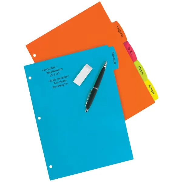 Big Tab&trade; Write & Erase Durable Plastic Dividers, 5-Tab Set, Handwrite Only, Multicolor Brights, 3 Sets (21212)