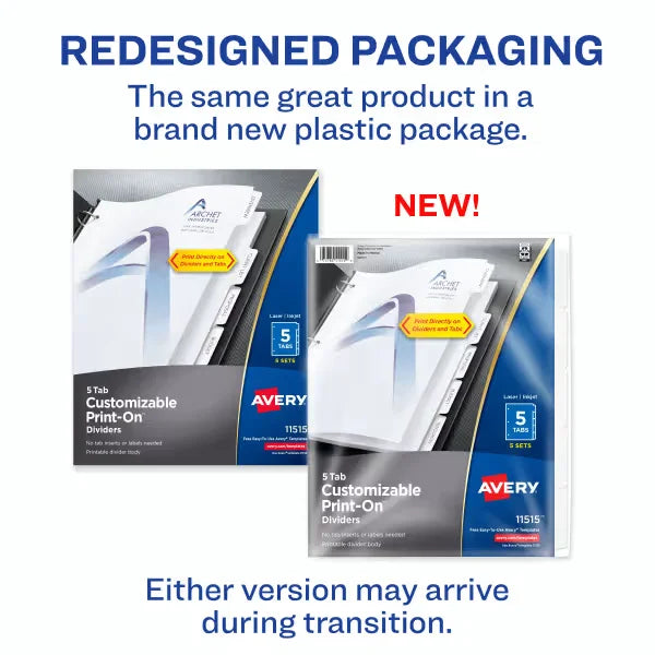 Avery&reg; Print-On&trade; Dividers, 5 Tabs, 5 Sets (11515)