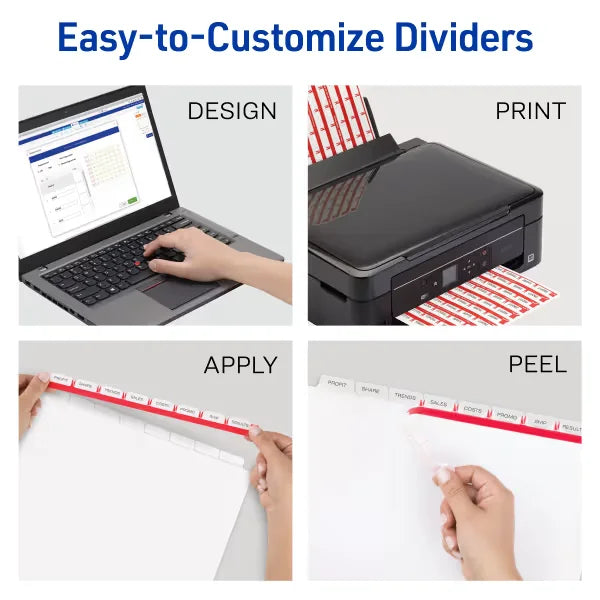 Avery&reg; 8-Tab Dividers, Print & Apply Clear Label Strip, Index Maker&reg; Easy Apply&trade;, White, 25 Sets (11447)